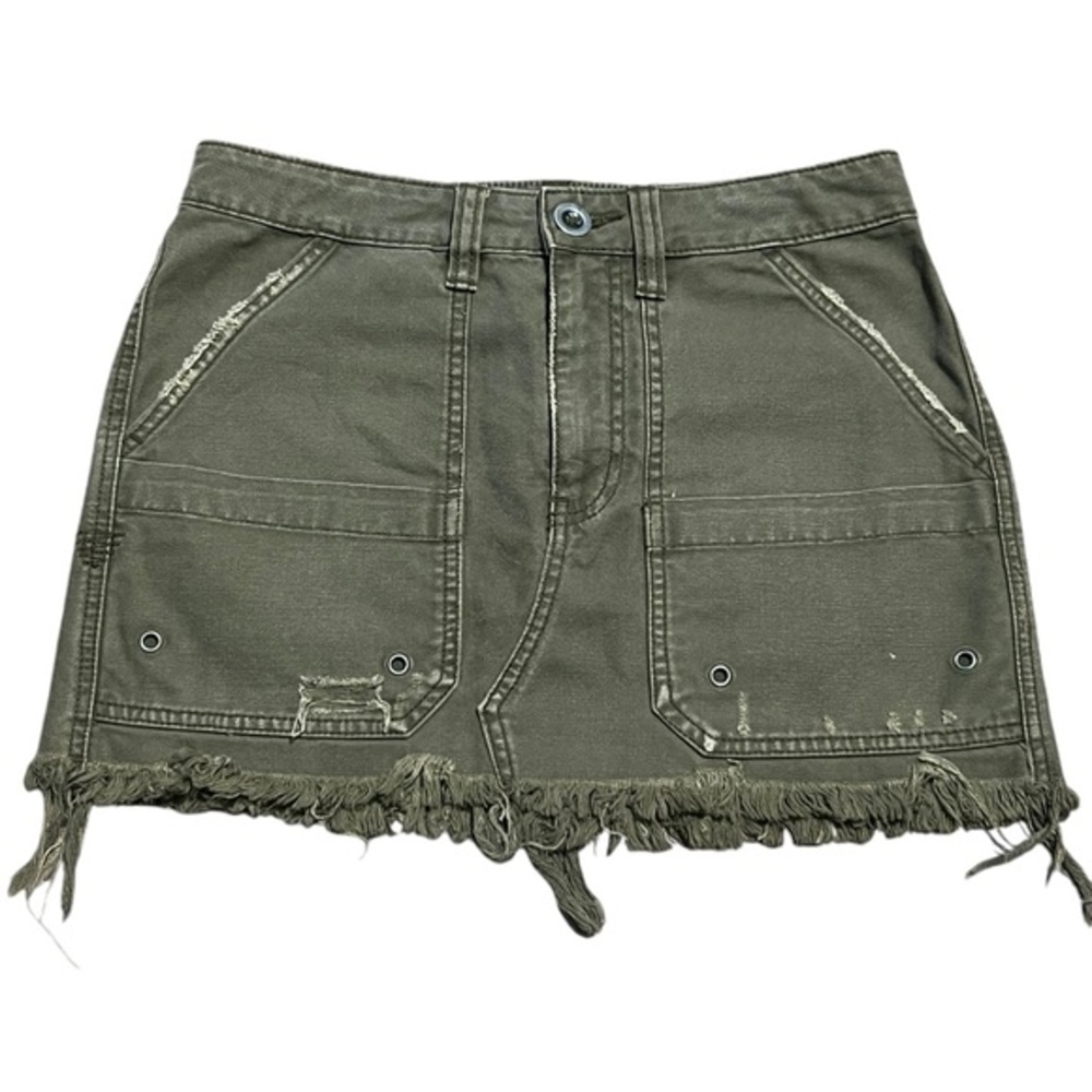 Free People Army Green Jean Mini Skirt With Pockets Size 25